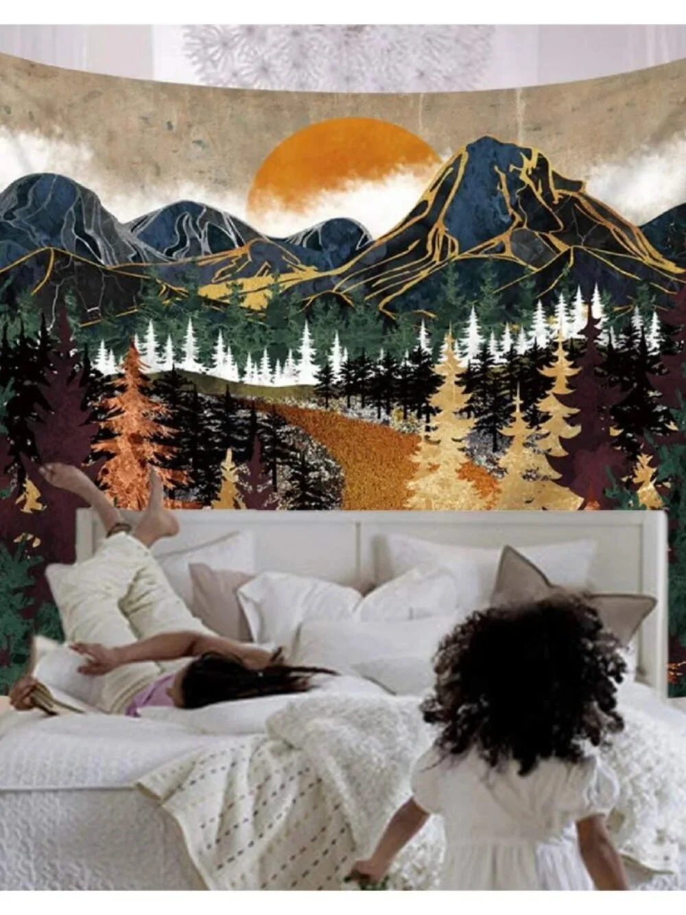 LG Mountain Movie Night Fabric Camping Wilderness Woods Scene Tapestry NEW